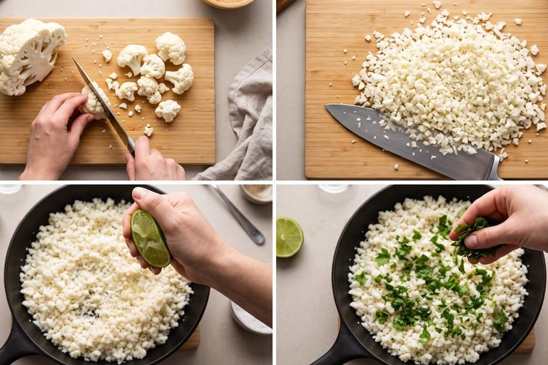 riced cauliflower in a food processor for low carb taco bowls